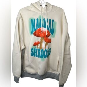 Genuine Cream Hoodie with Mushroom Graphic Large NWT